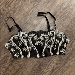 Glamorous Black Embellished Crop Top